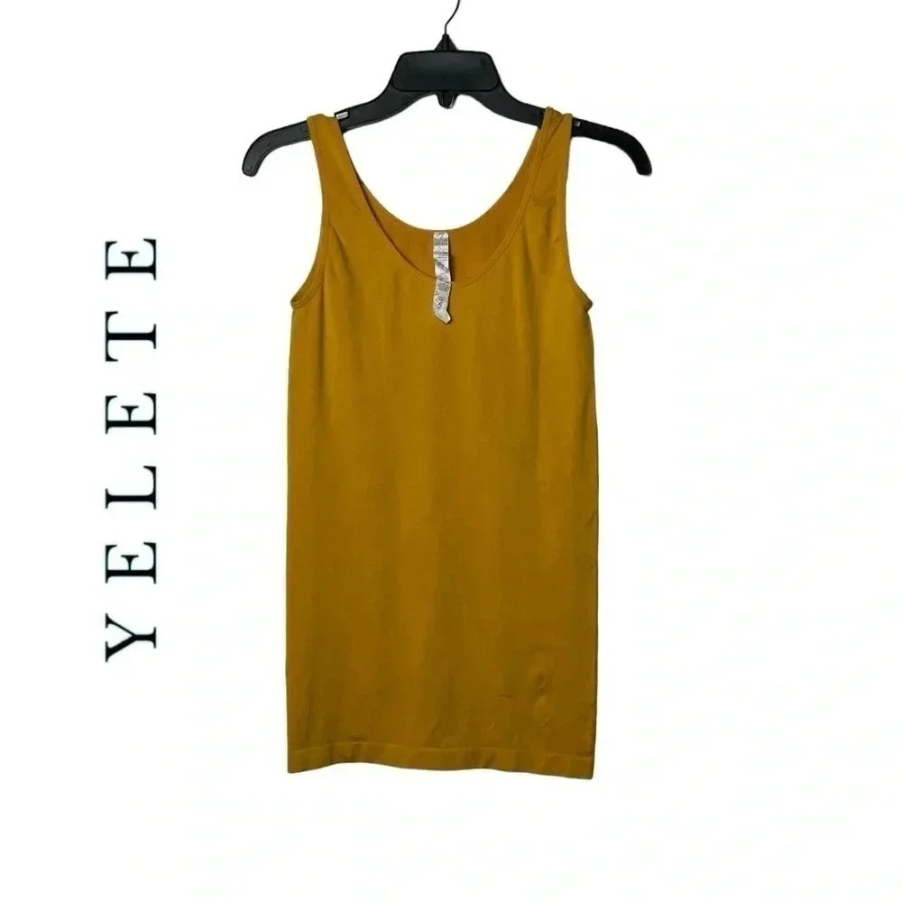 0438W. YELETE THICK STRAP TANK TOP ONE SIZE MUSTARD YELLOW IN COLOR STRETCHY